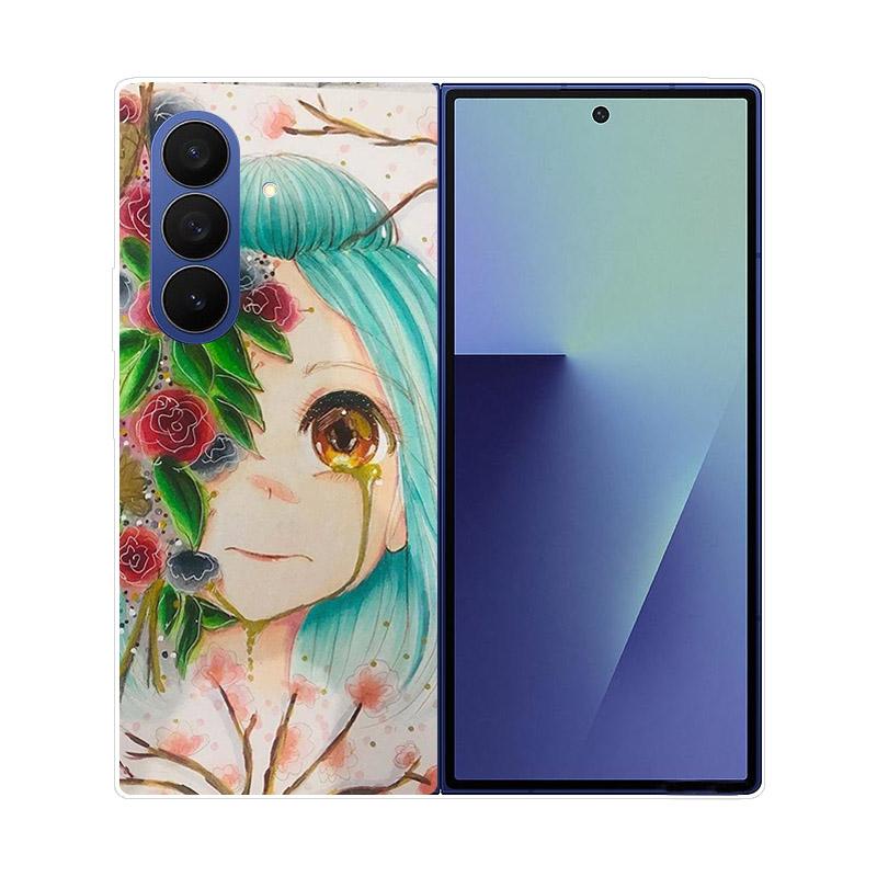 Luxury Transparent Hard PC Folding Phone Case For Samsung Galaxy Z Fold 7 6 5 4 ZFold 3 Fold7 Cases Fashion Painting Clear Cover