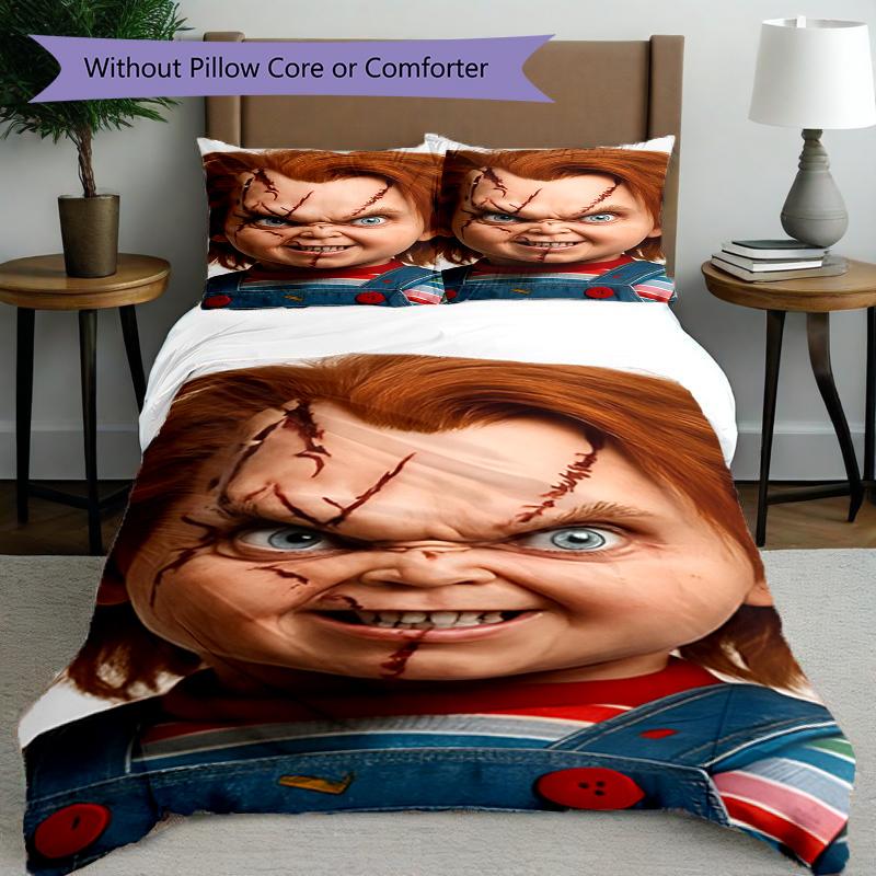 3pcs Duvet Cover Set (1*Duvet Cover + 2*Pillowcase, Without Core), Bride of Chucky Print Bedding Set, Bedroom Decor, All‑Season, Birthday Gift