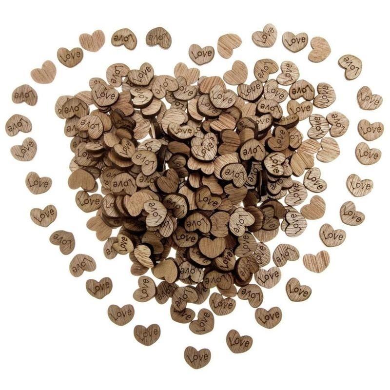 Nou 100 buc. Artizanat de decorare pentru masă de nuntă cu inimă de dragoste rustică din lemn