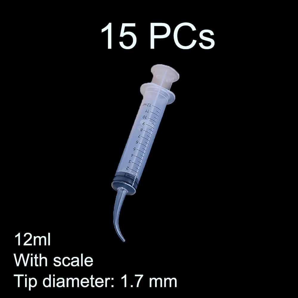 15Pcs Dental Disposable Irrigation Syringe Curved Tip 12Ml For Dentist Use Dentistry Tools Tip Diameter 1.7 Mm&1.9Mm With Scale