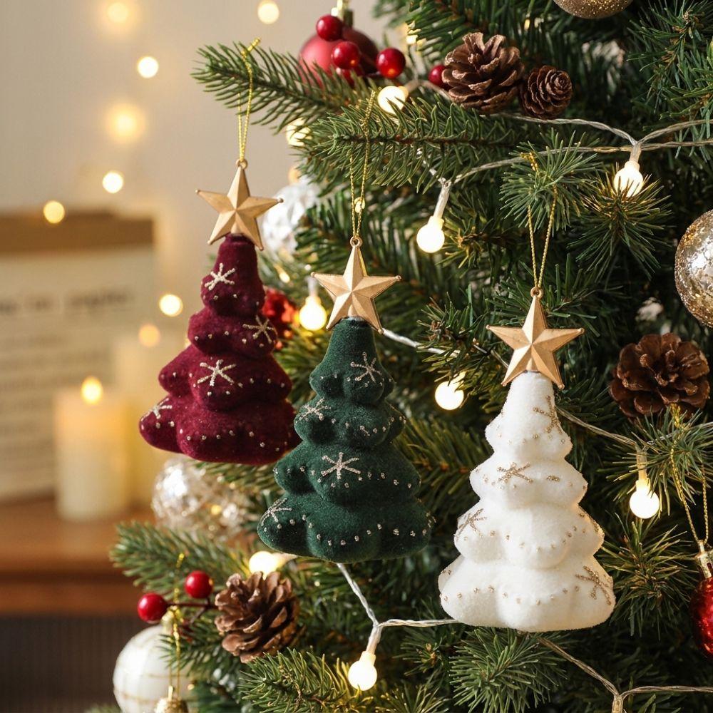 Velvety Flocked Christmas Tree Ornament Glitter Mini Christmas Tree Hanging Decor Seasonal Use
