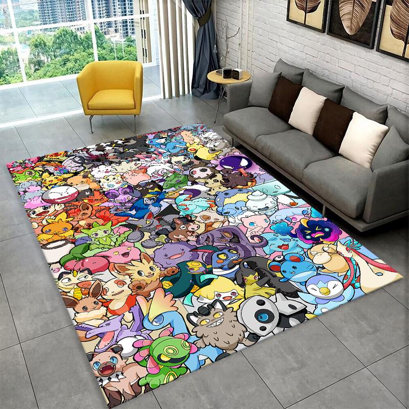 Cute Pokemon PIkachu Cartoon Carpet Rug for Playroom Bedroom Living Room Sofa Home Decor,kid Game Area Rug Non-slip Floor Mat