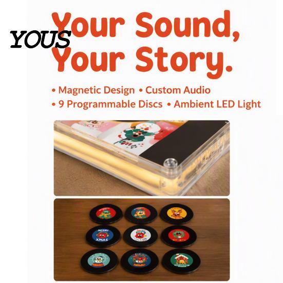 Customizable Audio Message Player Programmable Vinyl Record Fridge Magnet with 9 NFC Music Records, Retro Aesthetic Magnetic Personalized Sound