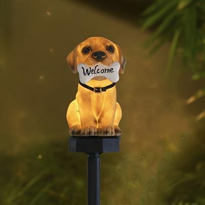 Solar-Powered Puppy Bone LED Light Outdoor Garden and Lawn Decoration with "Welcome" Sign Warm Yellow Illumination for Pathways