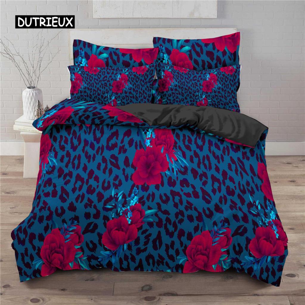 

Комплект пододеяльника с леопардовым принтом, комплект постельного белья с принтом тропических растений и цветов, микрофибра, 2/3 предмета, полуторный, двуспальный, королевский, кинг-сайз, пододеяльник EU single(135x200cm)