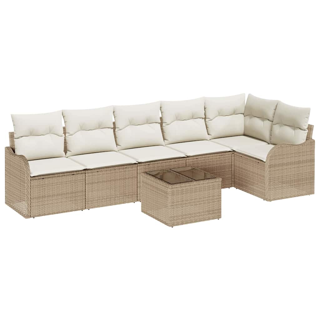 Garden Sofa Set with Cushions and Storage 7 Pcs Brown Poly Rattan