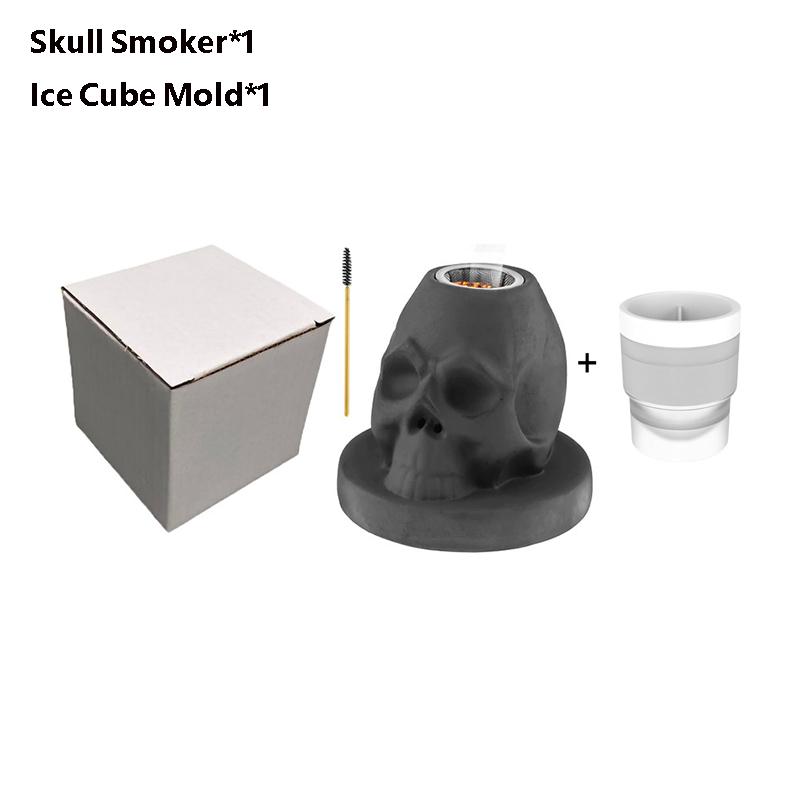 Cocktail Smoker Kit with 4 Flavors Wood Chips -Ceramics Bourbon Whiskey Skull-Shaped Old Fashioned Smoker Infuser for Bar Tools
