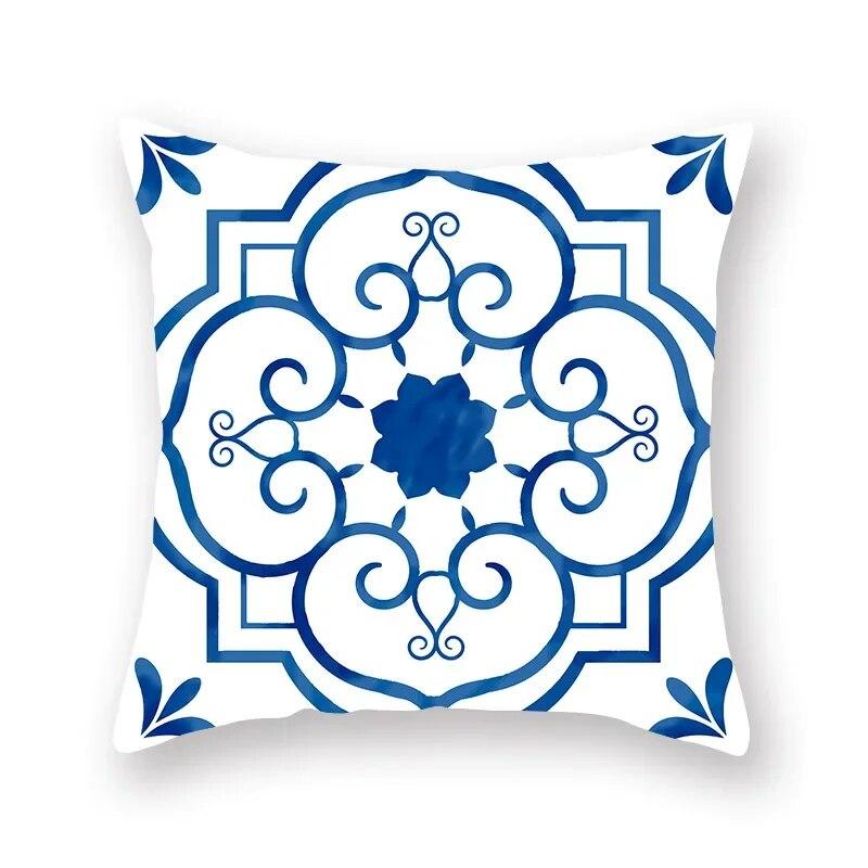 Blue Mandala Flower Geometric Print Pillowcase Living Room Sofa Bedroom Car Office Cushion Cover Home Decoration Ornament