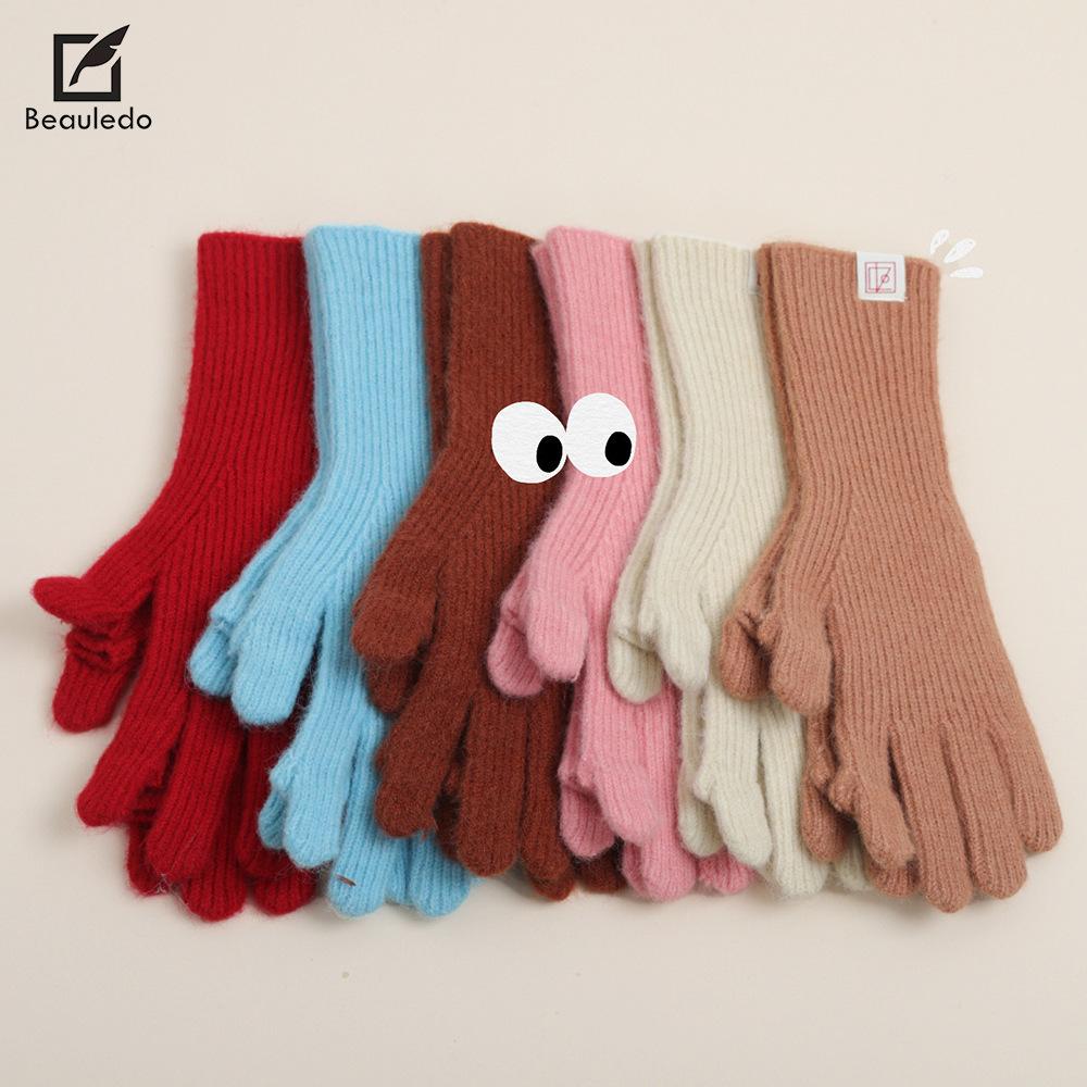 Knitted finger gloves women's quarter Korean version of finger-revealing long student outdoor thickened cold-proof gloves