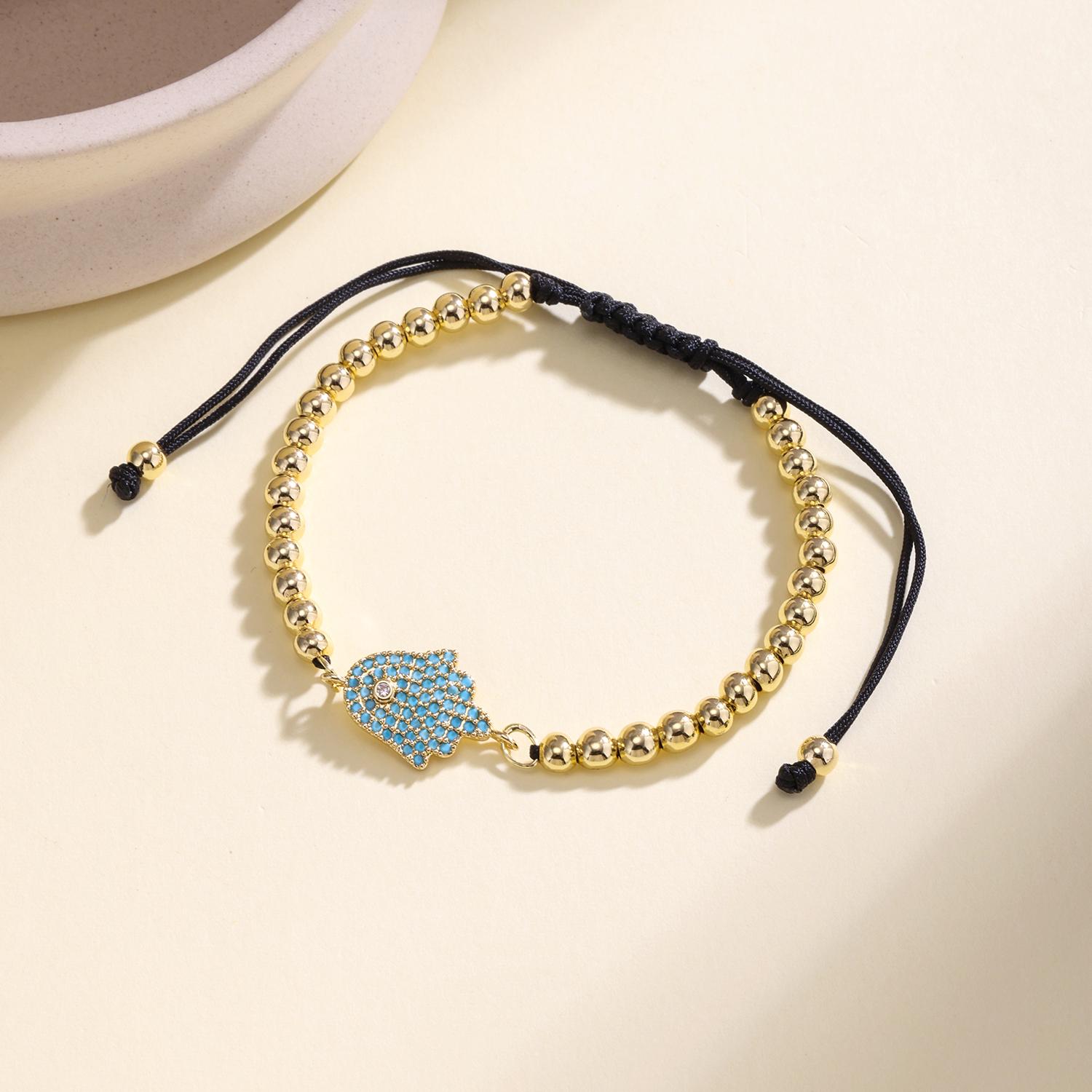 

Nidin Blue/White/Black CZ Hamsa Hand Bead Bracelet Adjustable Braided Macrame Lucky Boho Protection Charm Jewelry For Women Men светло-синий