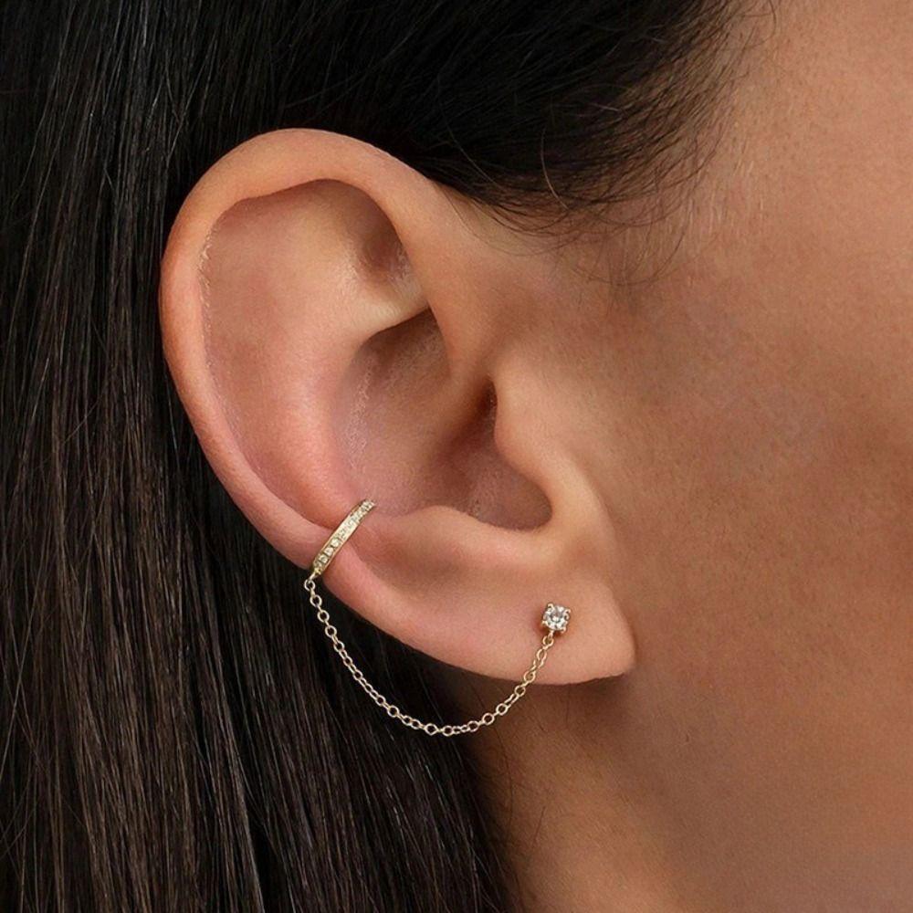 Shiny Zircon Chain Clip Earrings Ear Cuff Style Tragus Earrings Helix Earrings Fashion Jewelry