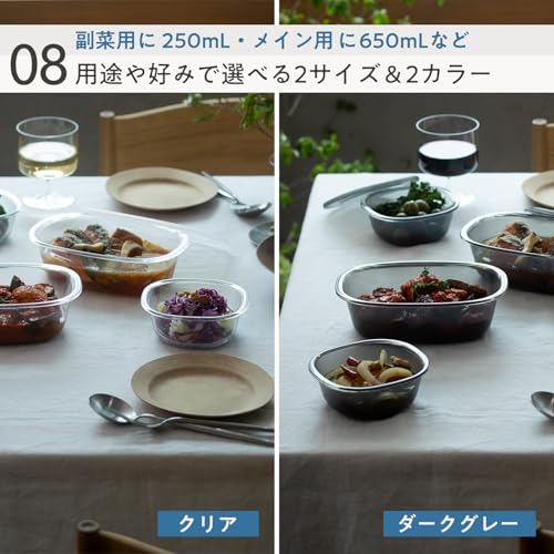 marna Storage Containers (Microwave/Freezer Safe), Minimal Contours for Easy Cleaning (Dishwasher Safe/Prepared Food), Heat-Resistant Containers, 650m