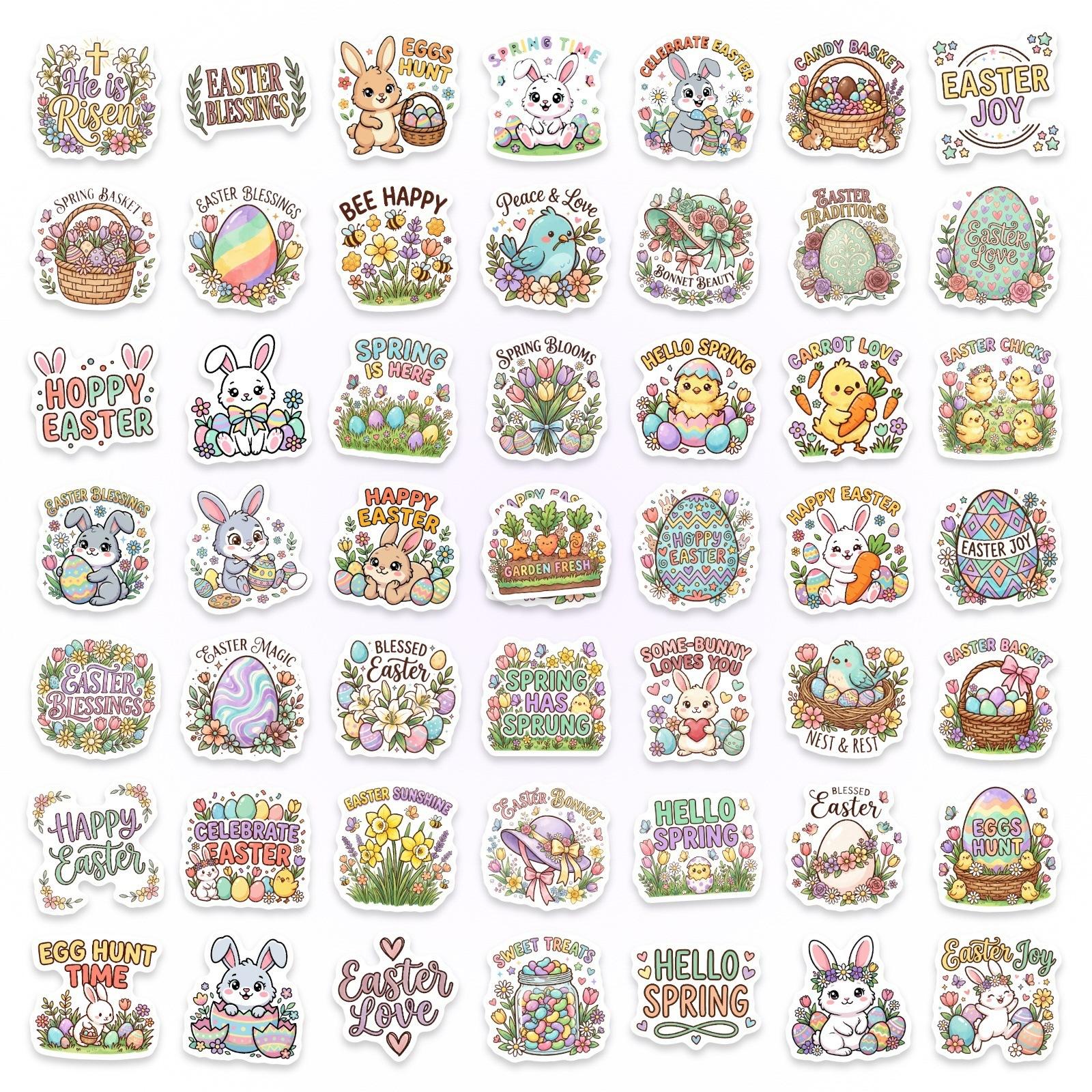 

50 Easter-Themed Sticker Set Cartoon Rabbit Egg Pattern Spring Festival Hand Account Decoration