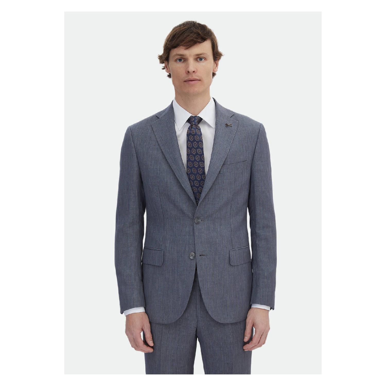 

Gray Striped Zeroweight Slim Fit Linen Blend Suit 46