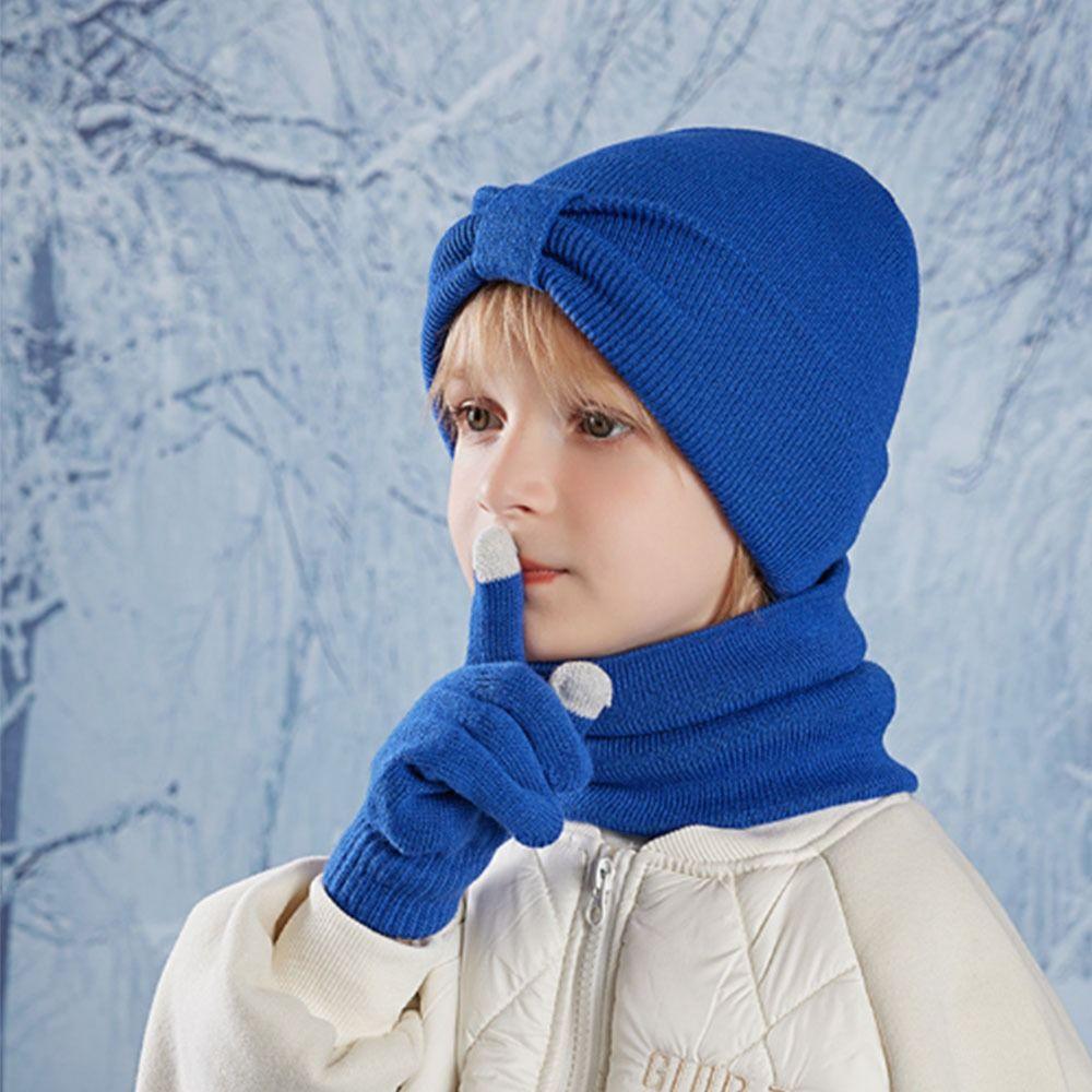 3Pcs/Set Warm Thicken Knitted Kids Hats Solid Color Winter Kids Beanie Gift Set