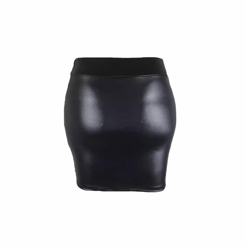 Minisukně z umělé kůže s vysokým pasem v evropském a americkém stylu - úzký střih, sexy, přiléhavý střih