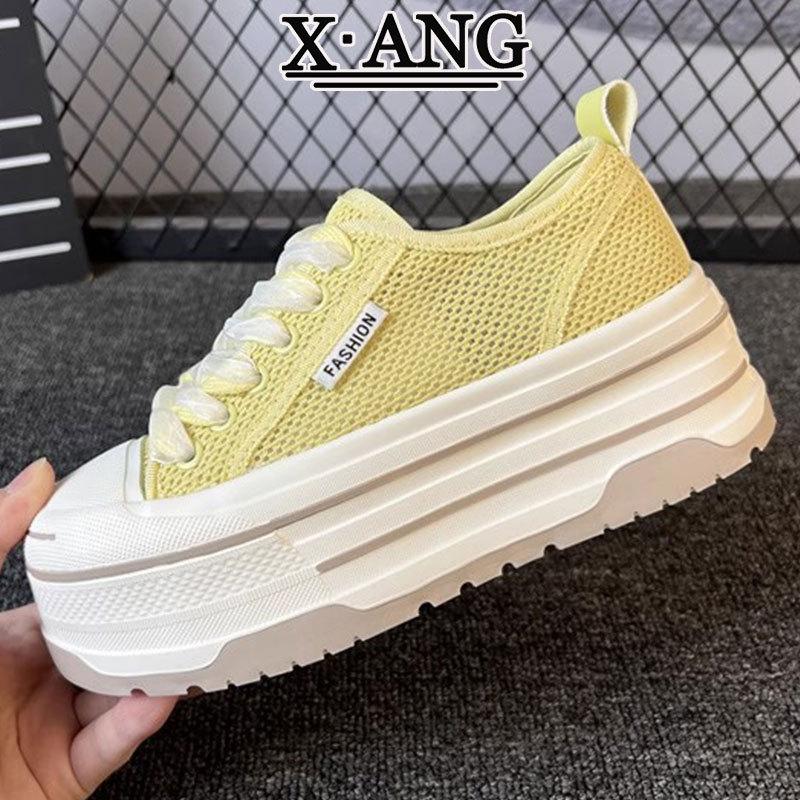 

6Cm thick-soled height-increasing small women s shoes muffin single shoes 2025 summer new mesh breathable little white shoes board shoes 35
