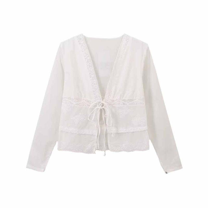 Kaslead New Arrival Women's Fashion Style Fashion Minimalist Bowknot Embroider Long Sleeves Shirt 0081046