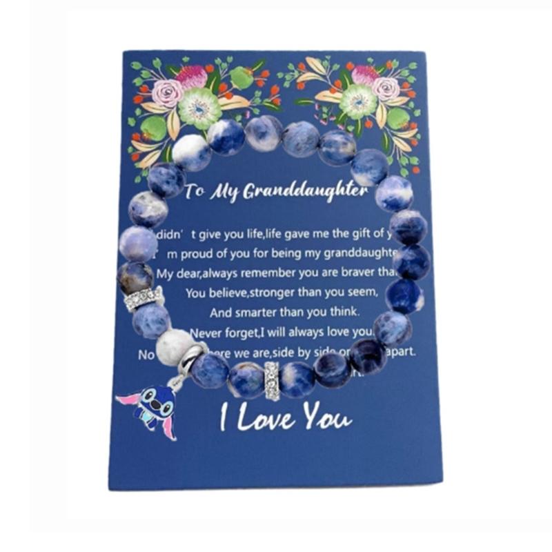 

Браслет стрейч из бусин натурального камня, браслет с подвеской Stitchs, ювелирное изделие, мультяшный кулон, браслеты из бусин, сувенирные подарки 1