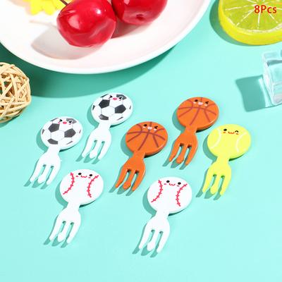 8Pcs Mini Football Sport Fruit Fork Cartoon Snack Cake Dessert Food Toothpick