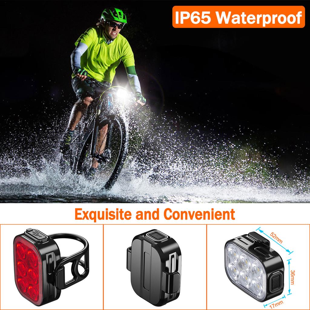 Bike Lights for Night Riding, Rechargeable Front Back Bicycle Lights, Waterproof IP65 Bike Headlight Tail Light LED Bike Lamp