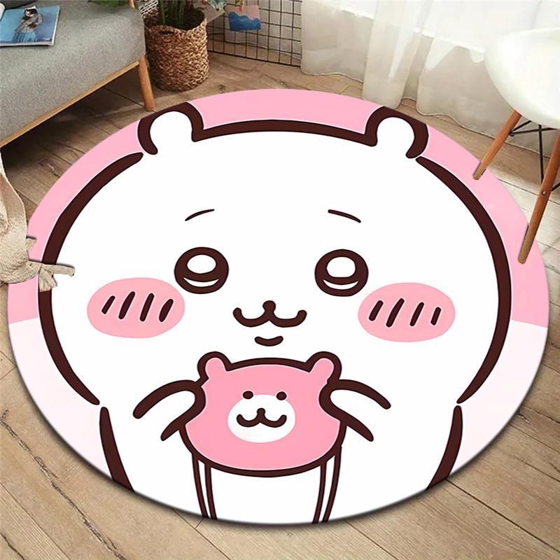 Chiikawa runder Teppich, Teppich für Wohnzimmer Schlafzimmer Sofa Spielzimmer Dekor, rutschfeste Bodenmatte