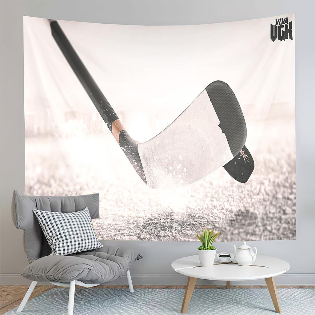 Ice Hockey Player and Puck Tapestry Modern Sport Illustration Tapestry Aesthetic Home Decor Tapestry for Living Room Bedroom
