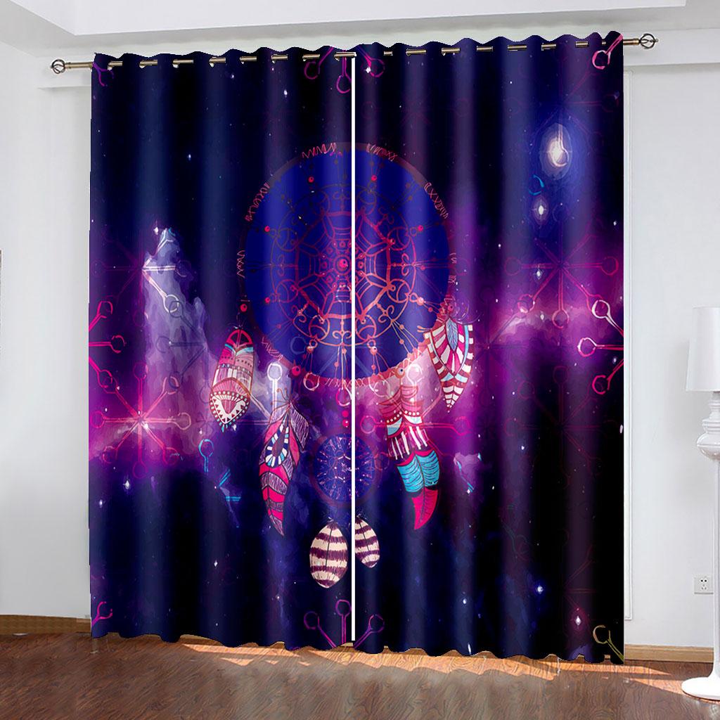 Living Room Darkening Blackout Curtains Purple Dream Catcher Window Curtains Polyester Thermal Insulated Drapes Decor