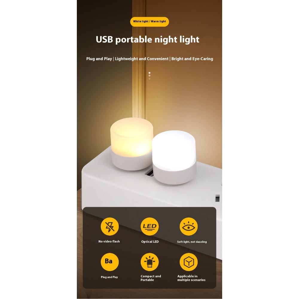 USB Night Light Mini LED Night Light USB Plug Lamp Power Bank Charging USB Book Lights Small Round Reading Eye Protection Lamps