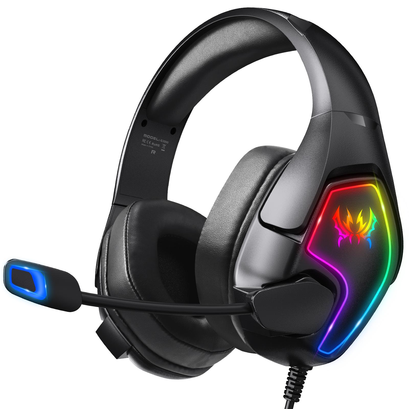 

KOTION EACH G3000 For PS4/PS5/PC Gaming Headset RGB Light Wired Headphone with Splitter Cable B