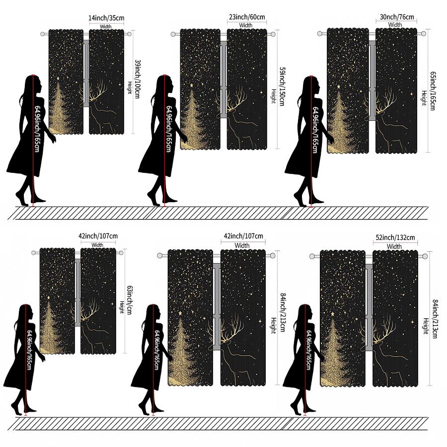 Golden Christmas Tree Elk Print Curtains Pole Bag Decorations Home Room Curtain Polyester