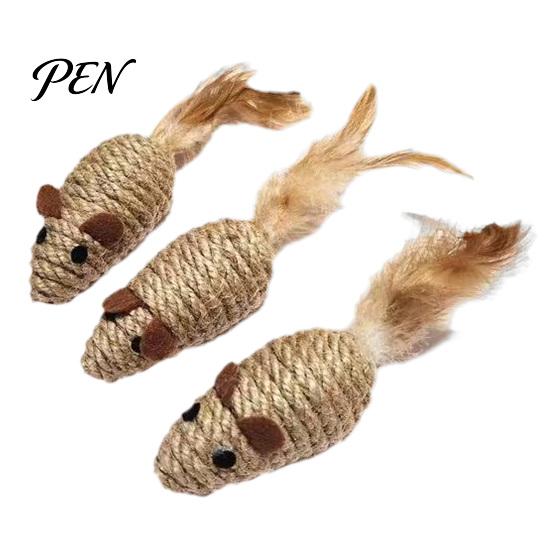 Aggressive Chewing Toys for Cats Colorful Mouse Cat Toys, Jute Rope Chew Feather Mice Realistic Tail Toy Kitten Teeth Cleaning Indoor Exercise