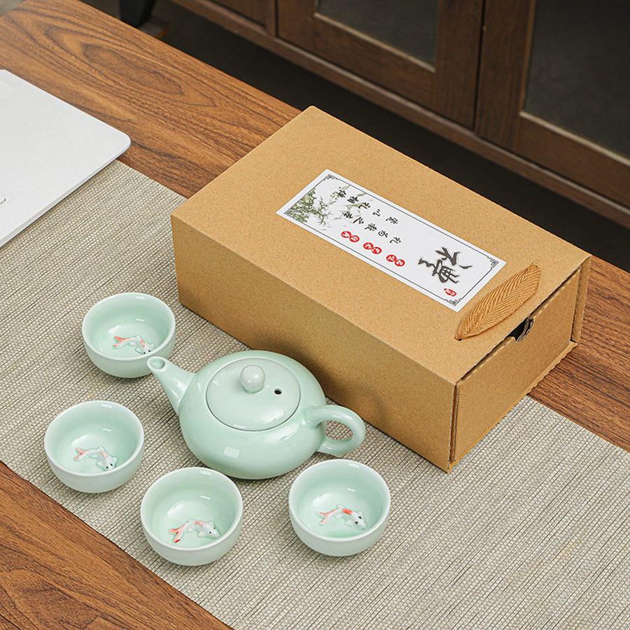 1 Set of Kung Fu Tea Set, Black Tea, Green Tea, Tea Making Tools, Celadon - Can Be Used by Outdoor Home, Beautiful and Gift-Giving