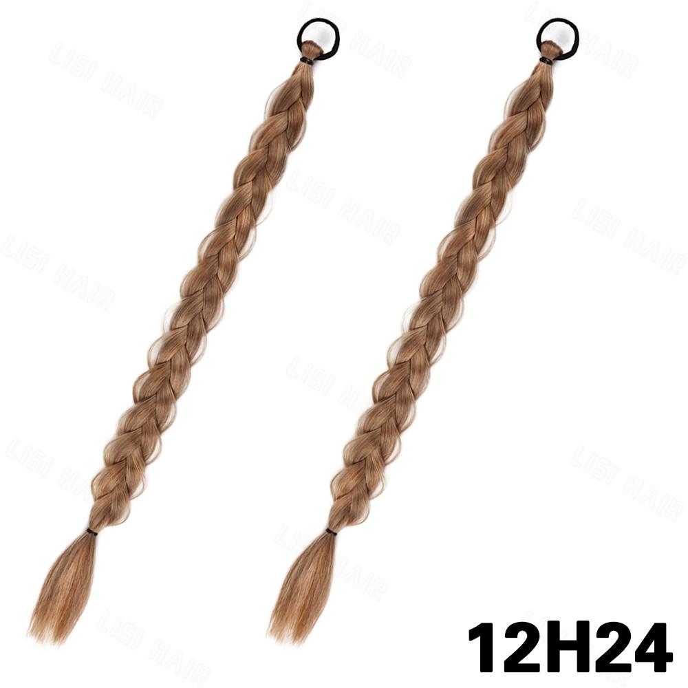 XINRAN 2Pcs Synthetic Long Straight Twist Braid Ponytail Extensions Rubber Band Wrap Around Fake For Women Girls Daily Wear Hair Accessories