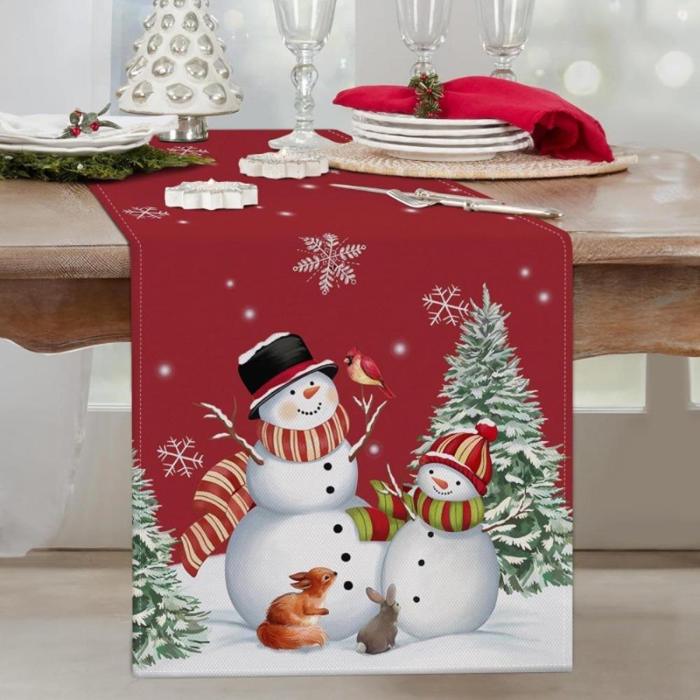 Christmas Snowflake Table Runner Durable Linen Dining Tablecloth Stain Resistant Holiday Decor