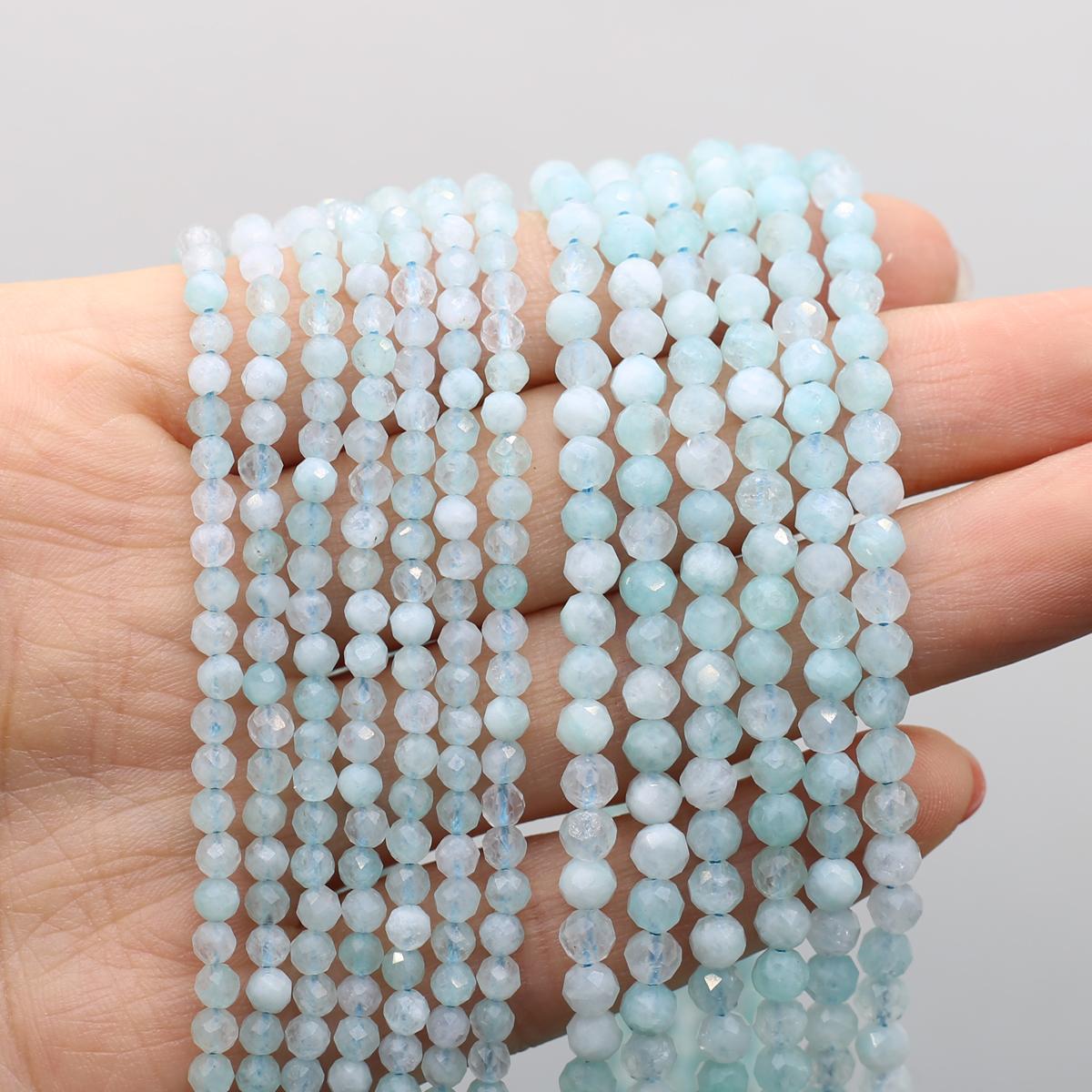 

1 нить граненые бусины из натурального камня, круглые аквамариновые бусины, пробойник, свободные бусины-разделители для изготовления ювелирных изделий, ожерелье, браслет, аксессуары 1Strand/4mm