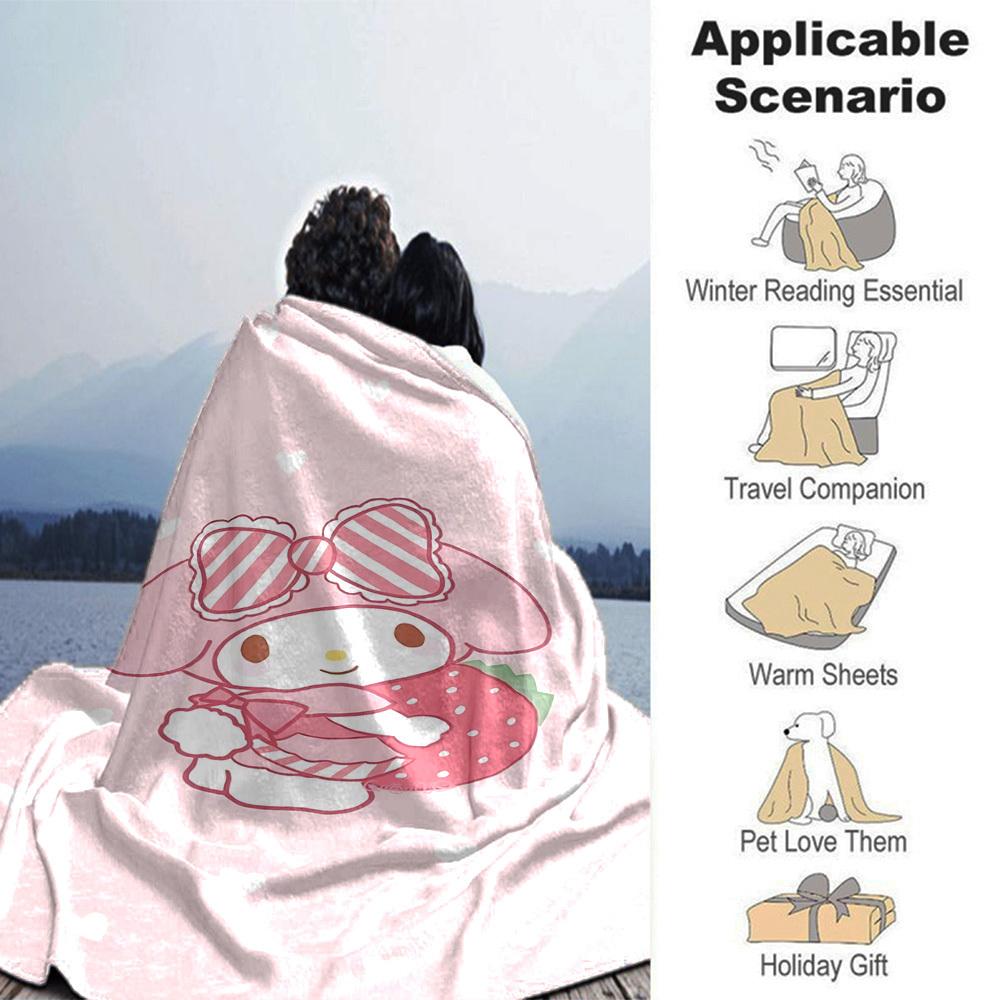 1pc strawberry my melody blanket Lightweight Flannel Throw for Sofa Bed Travel Camping Livingroom Office Couch Chair