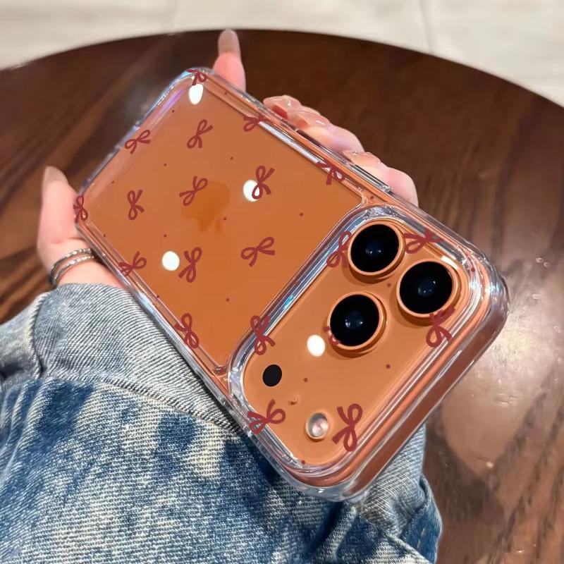Phone Case For iPhone 17 Air 16 15 14 Plus 13 12 11 Pro Max XR X XS 13 12 Mini 16E Cute Red Polka Dot Bow Soft Transparent Cover