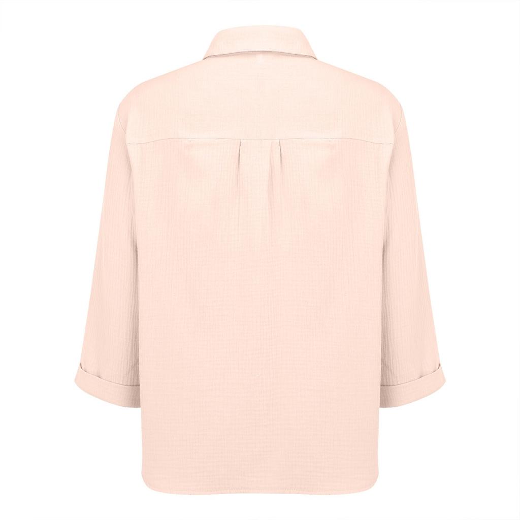Womens Button Down Shirts 3/4 Sleeve Casual Collared Shirt Loose Blouses Solid Color Tops With Pocket
