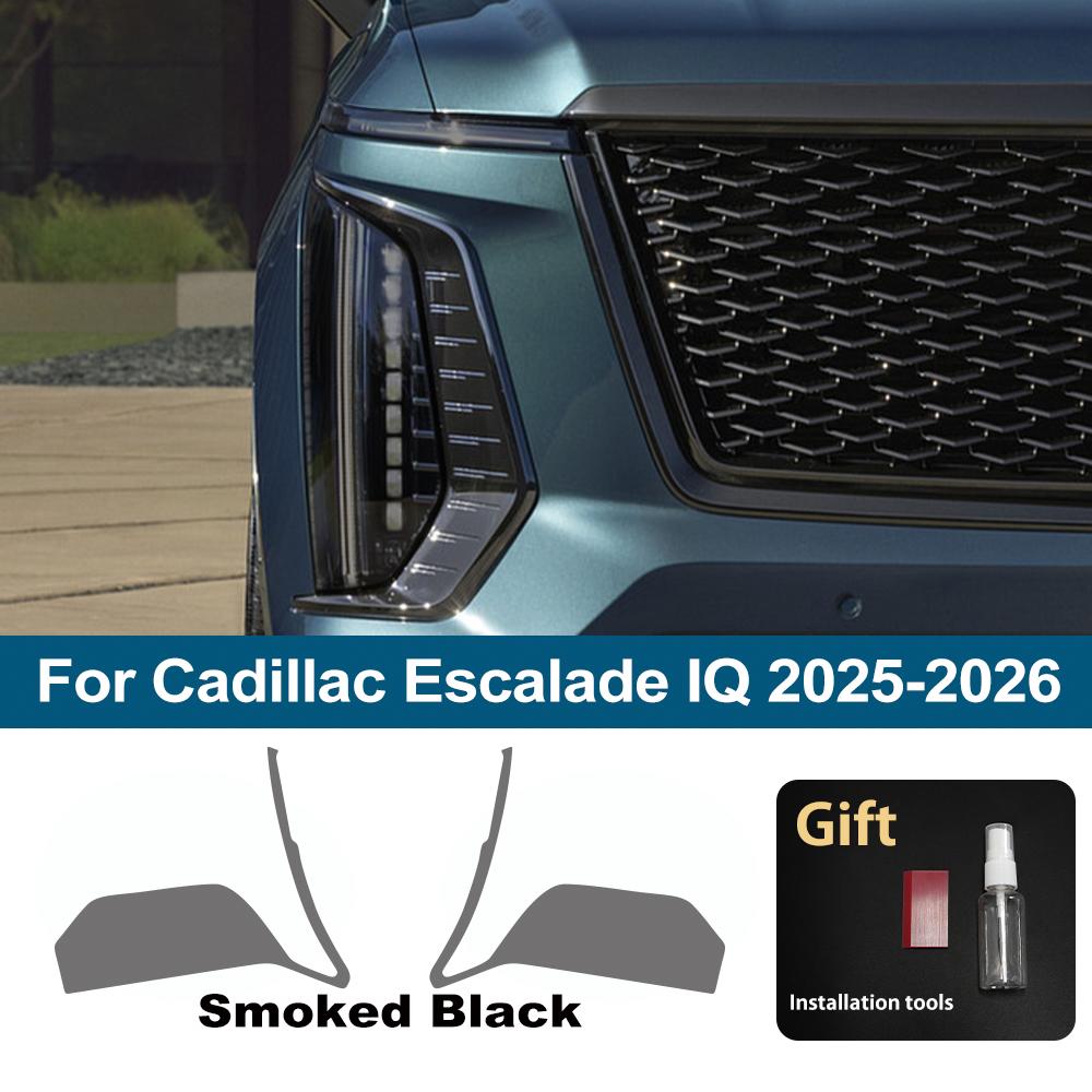 High-Gloss Smoke Black TPU Headlight Protective Film for Cadillac Escalade /IQ Pre-Cut PPF Anti-Scratch Vinyl Wrapping Kit