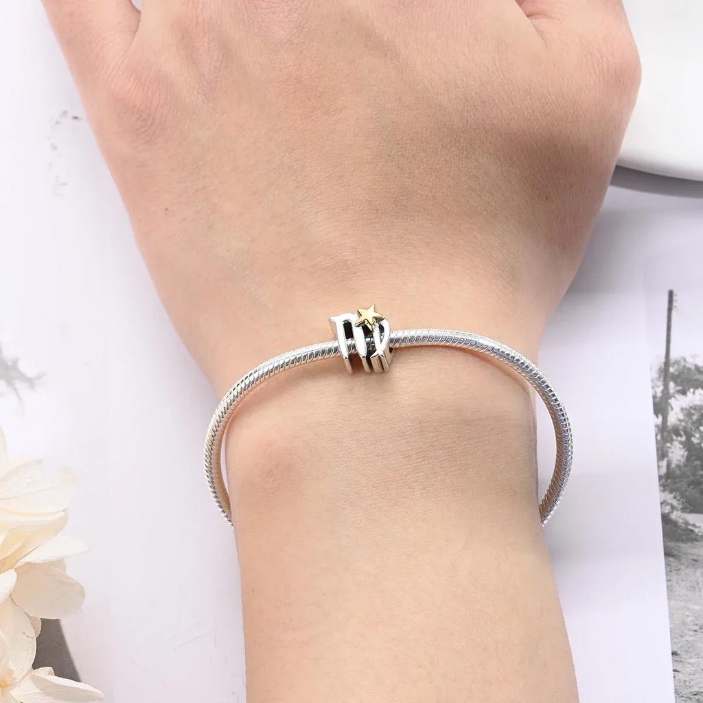 Exquisite Yellow Twelve Zodiac Signs Star Shape Taurus Symbols Authentic Copper Bead Compatible With Bracelets Women Do It Yourself Birthday Gift Acce