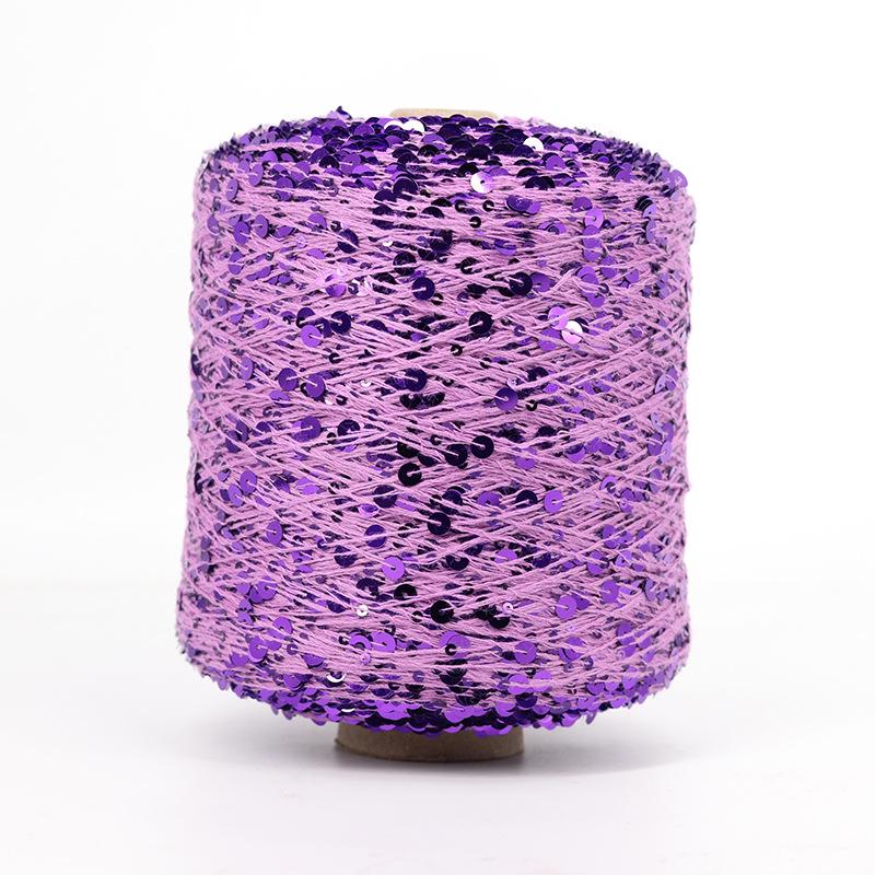 Hand-Knitted Bright Cotton Yarn with Sequins, 3MM+6MM, Combed and Fancy