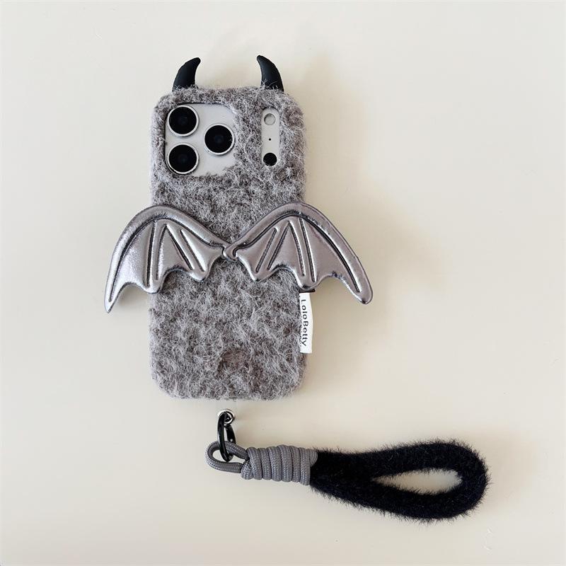 3D Plush Devil Horn Wings Case for iPhone 17/16 Pro Max/15/14 - Women's Edition