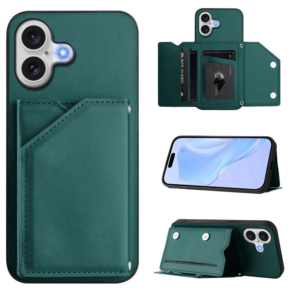Card Holder Back Case For iPhone Air 17 16E 16 15 14 Plus 13 Mini 12 11 Pro Max Magnetic Button-Flip Leather Wallet Phone Cover