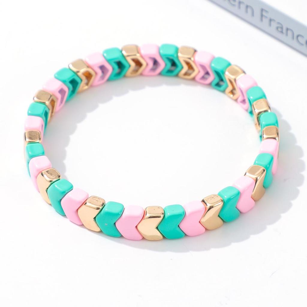 Trendy Gradient Rainbow Enamel Bracelet with Geometric Arrow Design for Women