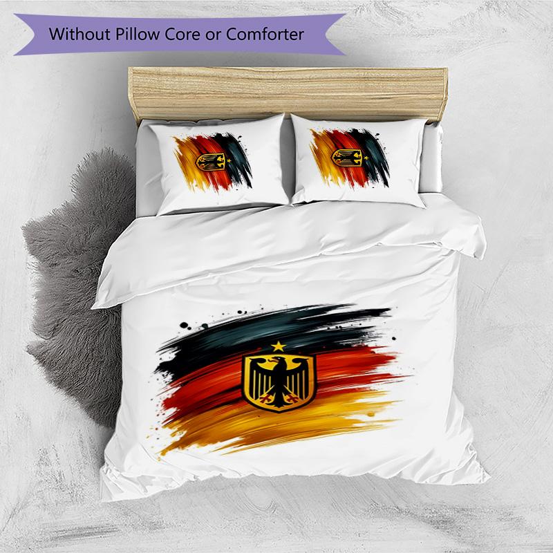Germany National Football Team Pattern Printed 3PCS Bedding Set Soft Skin-Friendly Washable Duvet Cover & Pillowcases Set All Season Bedroom