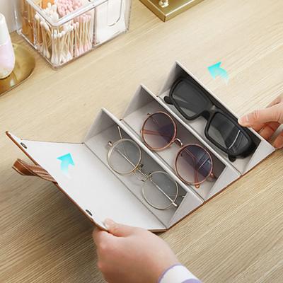 Travel Glasses Case Foldable Snap Closure Hanging Loop Interior Mirror Sunglasses Jewelry Organizer Vegan Leather Protective Storage Bag