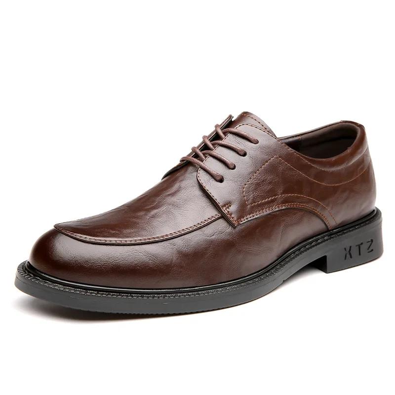 Fashion Classic Style Men's  Business Office Shoes  Genuine Leather Oxford Lace-Up Black Brown Dress Wedding Formal Shoe for Men New