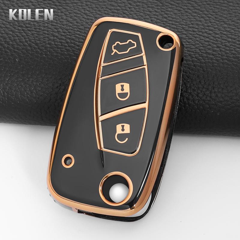 

Luxury Car Folding Key Case Cover For Fiat 500 Panda Stilo Ducato Punto Doblo Bravo 3 Buttons Protector Keychain Accessories