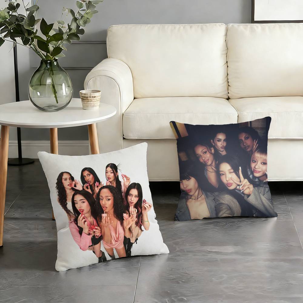 Styl Kpop Zespół K-Katseye Poszewka na poduszkę Wzór Drukowana poszewka na poduszkę Do salonu Pokrowiec na poduszkę do sofy
